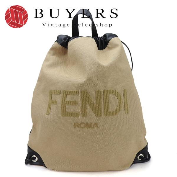 中古 フェンディ リュック・デイパック 7VZ057 キャンバス レザー ベージュ ベージュ ブラッ...