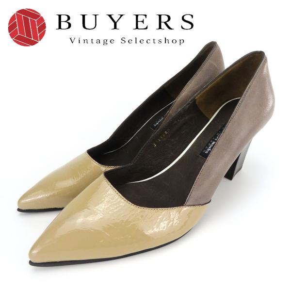 中古 ラボキゴシワークス パンプス 24 1/2 レザー エナメル チャコール ラテ バイカラー J...