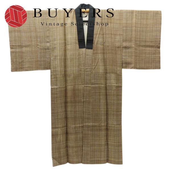 中古 襦袢 正絹 茶色系 しつけ糸あり 格子柄 和装 呉服 和服 きもの メンズ 男性