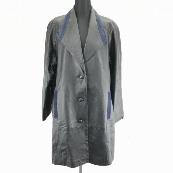 本革/シープスキン/レザーコート/アウター【Women's size-F/黒】羊革/シングル/3釦/...