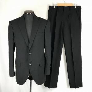 日本製★山形屋/yamagataya★上下セットアップ/春夏スーツ【メンズ上92Y6/下82Y7NB/黒/ストライプ柄】/Made in Japan◆BF918