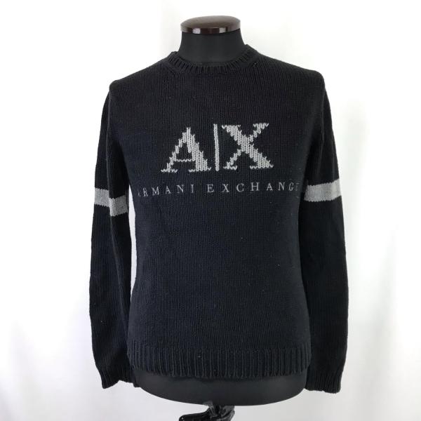 ARMANI EXCHANGE アルマーニ A/X★ニットセーター【メンズXS/黒/ビッグロゴ】長袖...