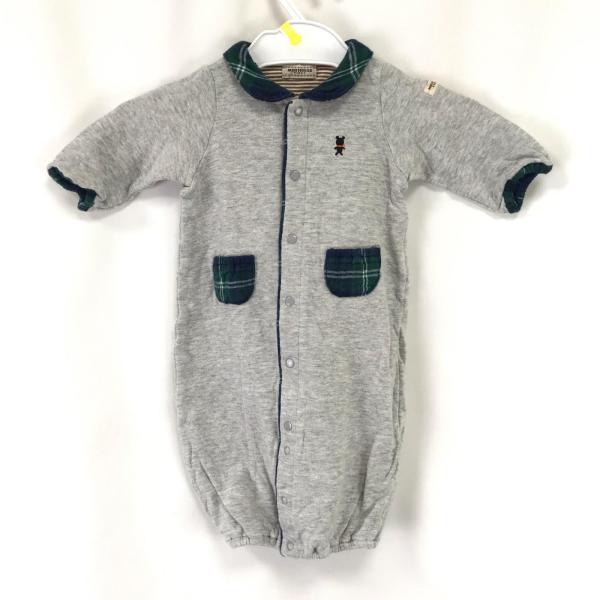 日本製★MIKI HOUSE【ミキハウス】ロンパース【ベビー50-60/グレー/gray】チェック柄...