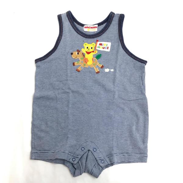 日本製★MIKI HOUSE【ミキハウス】 ロンパース【ベビー70/青/blue/ボーダー柄】カバー...