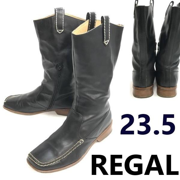 リーガル/REGAL★本革/レザー/ロングブーツ/ペコス/ウエスタン【レディース23.5/黒/bla...