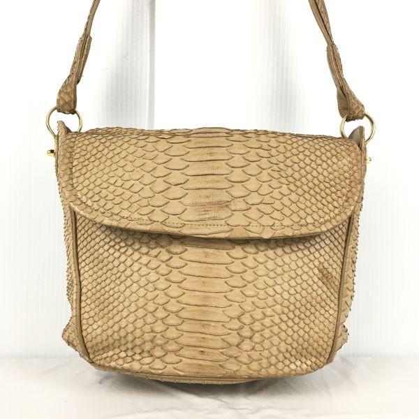 VALIANI/ヴァリアーニ★パイソンレザー/蛇革　オールレザー　ショルダーバッグ【ベージュ/薄茶/...