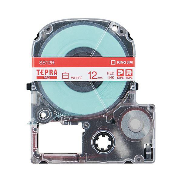 （まとめ） キングジム テプラ PRO テープカートリッジ 12mm 白／赤文字 SS12R 1個 ...