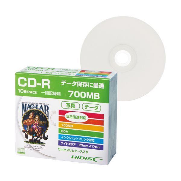 （まとめ）ハイディスク データ用CD-R700MB 52倍速 ホワイトワイドプリンタブル 5mmスリ...