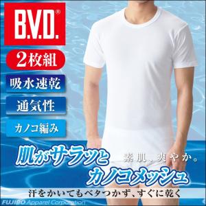 tシャツ bvd 丸首半袖 2枚組 B.V.D. カノコメッシュ 吸水速乾 クールビズ 涼感 メンズ インナー ビジネス bvd 肌着 ポイント利用