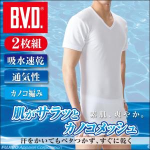 Ｔシャツ 2枚組 B.V.D. カノコメッシュ V首半袖 涼感 メンズインナー 吸水速乾 クールビズ Vネックビジネス bvd 肌着