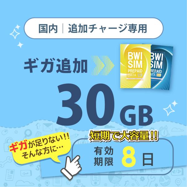 【発送なし/完了後メール報告】日本国内30GB/8日データリチャージ【docomoMVNO物理SIM...