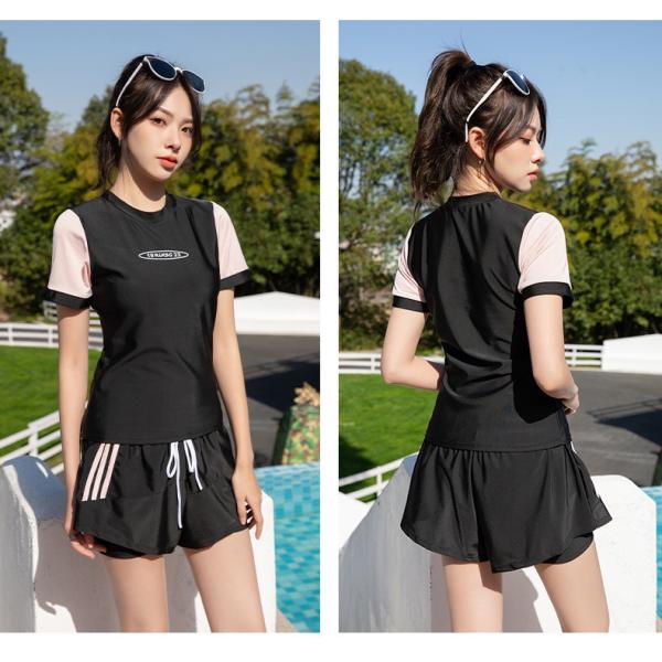 水着 レディース タンキニ ２点セット 体型カバー Tシャツ 半袖 ショートパンツ セパレート ジム