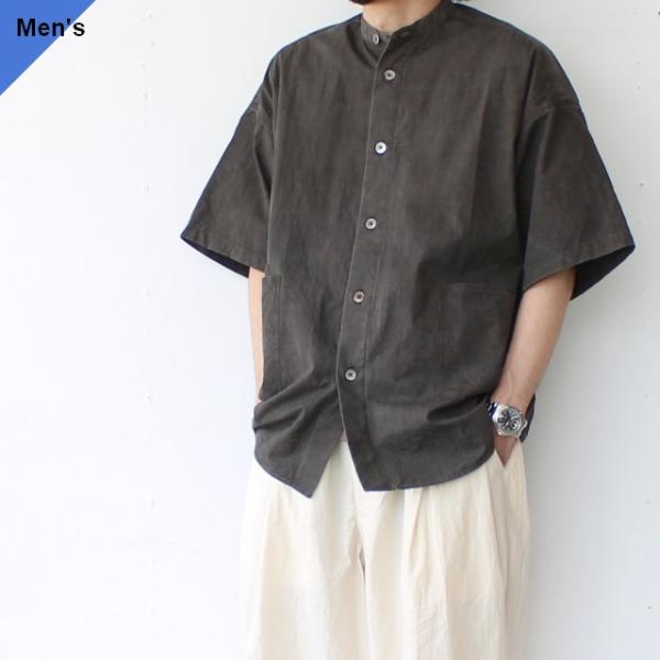 HAVERSACK 墨染めタイプライターバンドカラーシャツ Mud-ink dyed typewri...