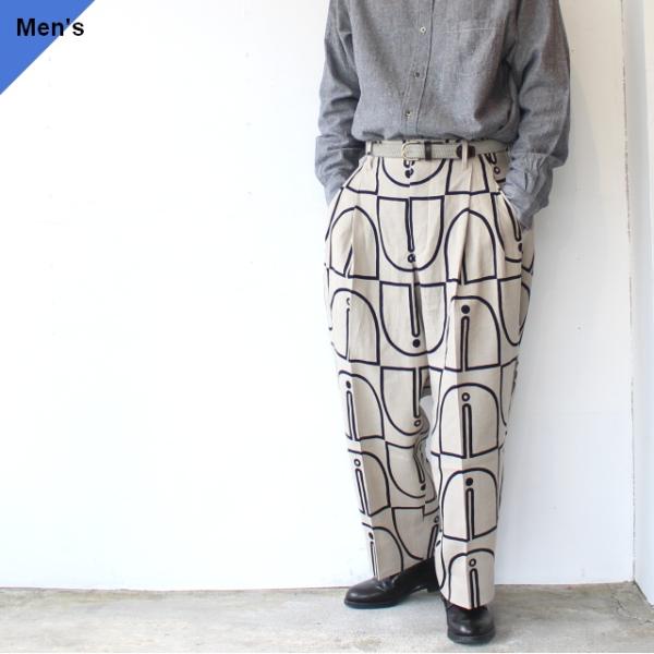 HAVERSACK ウッドブロックプリントタックワイドトラウザー Woodblock-Print T...
