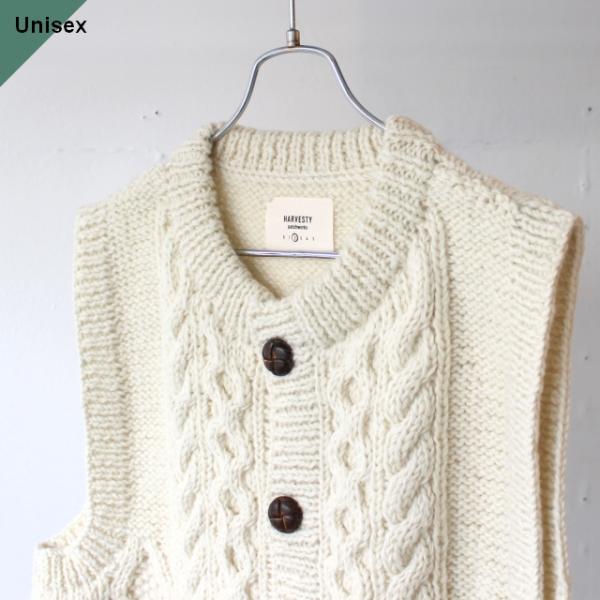 HARVESTY ハンドニットベスト Cable Knit Vest / A62301　（Off w...