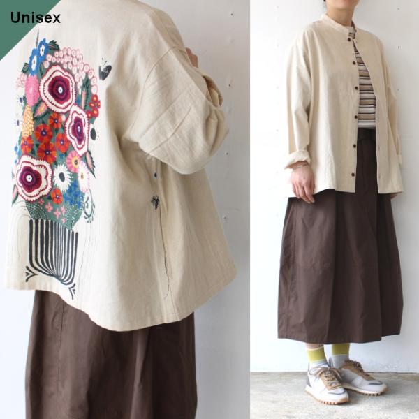 Bohemians 綿麻ブーケプリントスタンドカラーシャツ / C/L Bouquet Pop Ch...