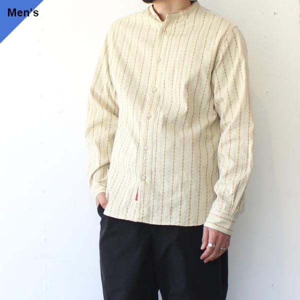 PREQUEL ストライプスタンドアップカラーシャツ Stand-up Collar Shirt　（...