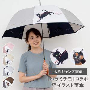 雨傘 レディース 長傘 大判 ジャンプ ハラミチヨ イラスト ネコ 猫 作家 ジャンプ傘｜c-modern2