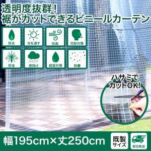 ビニールカーテン 透明 屋外 断熱 防寒 防炎 糸入り 工場 家庭用 業務用 幅195cm×丈250cm 裾をカットできる FT06 0.35mm厚 既製サイズ