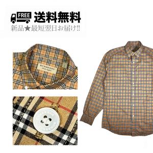 K489-S.. BURBERRY バーバリー チェック シャツ クラシック メンズ ロゴ 長袖 イタリア製 メンズ 新品 ★ キャメル