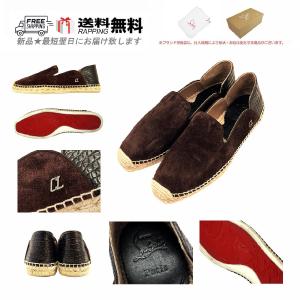 L199- Christian Louboutin クリスチャン ルブタン シューズ エスパドリーユ ESPADON CROSTA カーフ ロゴ スペイン製 新品 ★ EXPRESSO