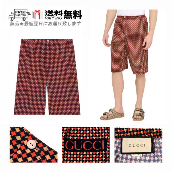L530-50.. GUCCI グッチ パンツ ボトムス ショート パンツ 幾何学模様 千鳥格子柄 ...