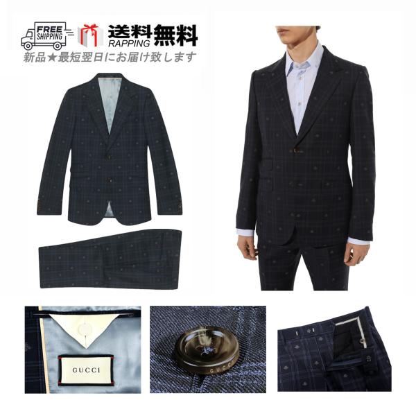 L821-48R.. GUCCI グッチ スーツ セットアップ ジャケット JK 蜂 BEE チェッ...