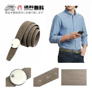 M067- GIORGIO ARMANI ジョルジオ アルマーニ ベルト PLATE BELT スエード パンチング メンズ GA ロゴ イタリア製 新品 ★ 80035 グレージュ