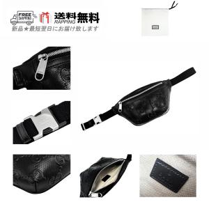 M234.. GUCCI グッチ ボディバッグ ウエスト ポーチ BAG GG エンボス ストラップ メンズ ロゴ イタリア製 新品 ★ ブラック