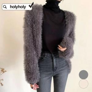 2COLORふんわり シャギー 着流し 長袖 カーディガンフェザー フェイクファー ボア カーディガン アウター ニット ニットカーディガン セーター カーデ レディー