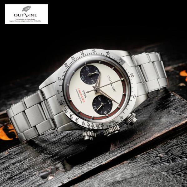 日本製 OUTLINE アウトライン 2レジスタークロノ シリーズ III パンダ クォーツ腕時計 ...