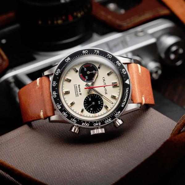 日本製 OUTLINE アウトライン 2レジスタークロノ シリーズ IV パンダ クォーツ腕時計 Y...