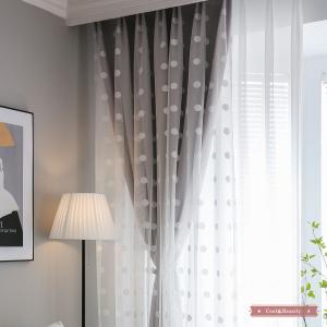 カーテン オーダーメイド 二重 一体型 姫系 フックカーテン レースカーテン 遮光 断熱 防音 チュール おしゃれ 水玉柄 丈直しドレープカーテン