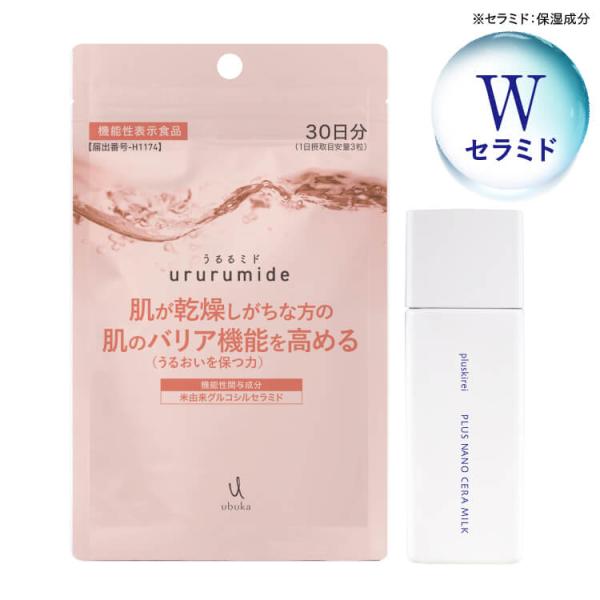 乾燥しがちな方の肌のうるおいを保つ力を高める セラミド サプリ ubuka うるるミド 90粒 機能...