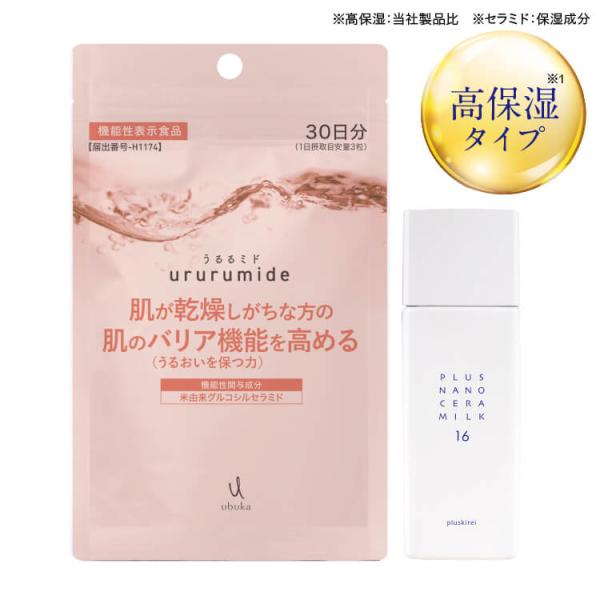 乾燥しがちな方の肌のうるおいを保つ力を高める セラミド サプリ ubuka うるるミド 90粒 機能...