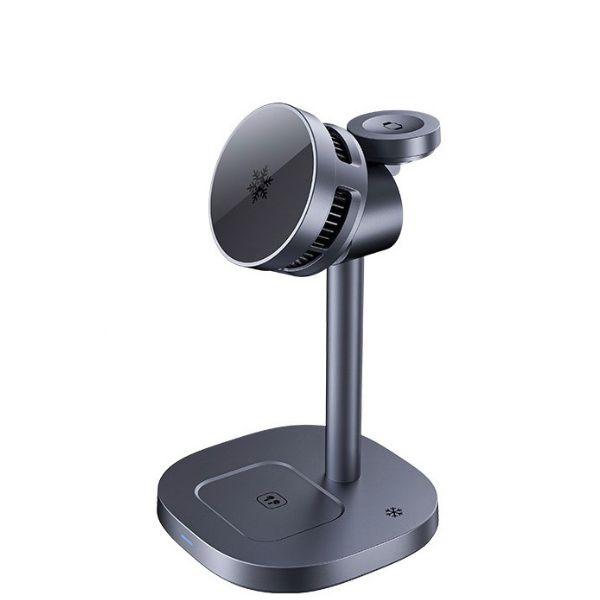 ワイヤレス充電スタンド 冷却ファン付き 3台同時充電 ダークグレー 急速充電 MagSafe対応 マ...