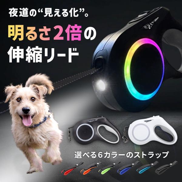 伸縮リード ワンダフルリード 5m 強力LEDライト搭載 USB-C 充電式 ストラップ付き 光る ...