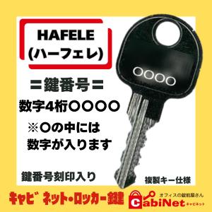 送料無料【合鍵作成】HAFELE（ハーフェレ） 数字4桁（0001〜3936）書庫 キャビネット 鍵 スペアキー 合鍵作成 合鍵作製