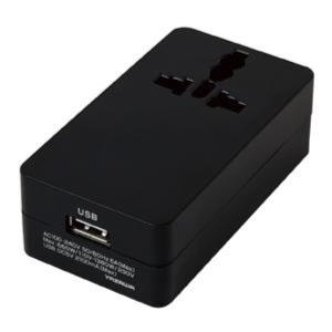 ヤザワ 海外用マルチ変換プラグ USB1ポート 2A出力 ブラック A・C・O・BF・SEタイプ HPM42ABK｜cablestore