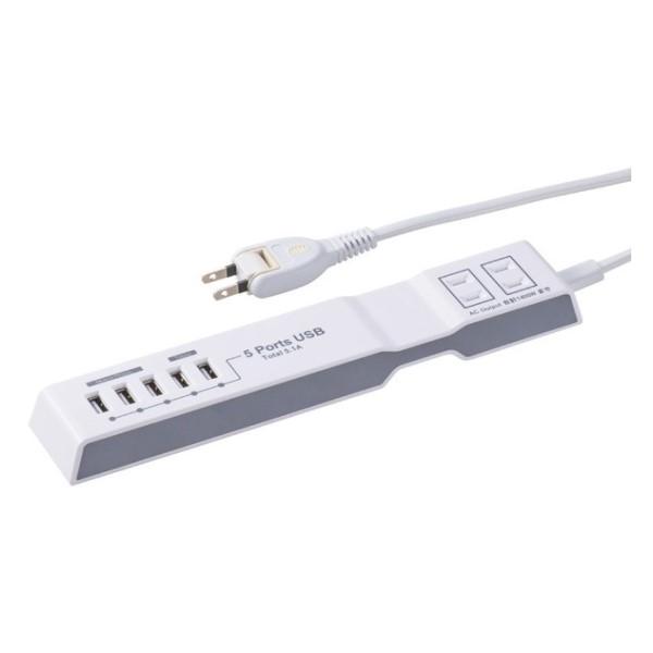 USB充電ポート付 電源タップ 1.5m AC2個口＋USB5ポート フリープラグ ホワイト OHM...