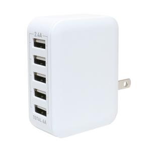 ミヨシ USB-ACアダプタ 5ポートタイプ 5V 6A対応 ホワイト USB充電器 USBアダプタ IPA-60U2WH｜cablestore