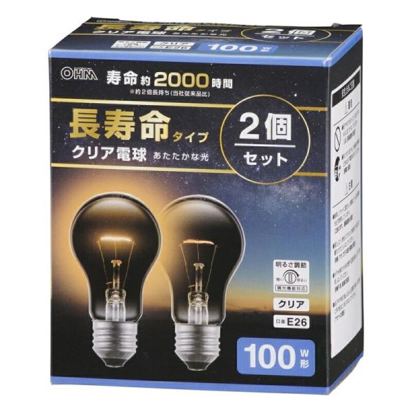 OHM 長寿命白熱電球 E26 100W形 クリア 2個セット 06-4757 LB-DL6695C...