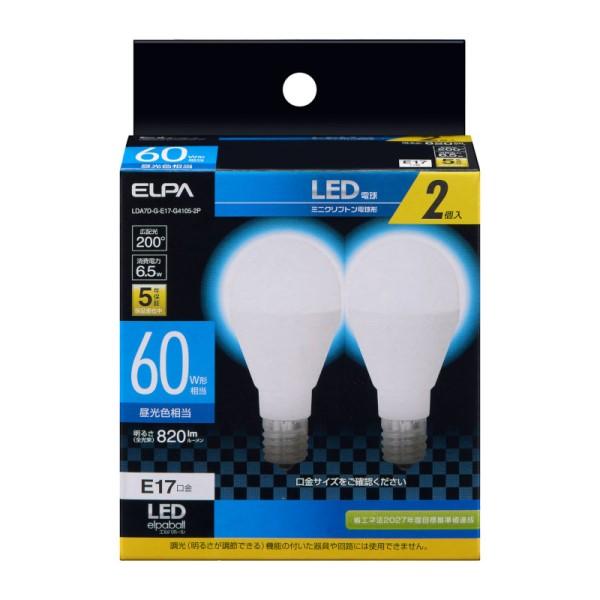 ELPA LED電球 2個セット ミニクリプトン球形 口金E17 60W形 昼光色 LDA7D-G-...