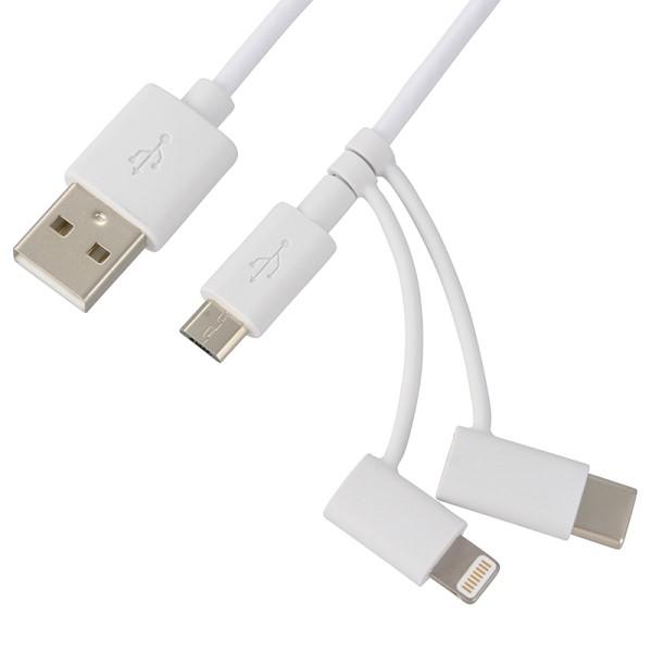 3in1 USBケーブル 1m ホワイト microUSB Type-C ライトニングケーブル MF...