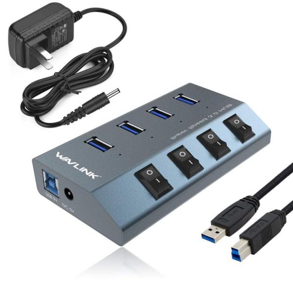 WAVLINK USB 3.0 ハブ セルフパワー 電源付き 4ポート 快速 個別スイッチ付き 5V...