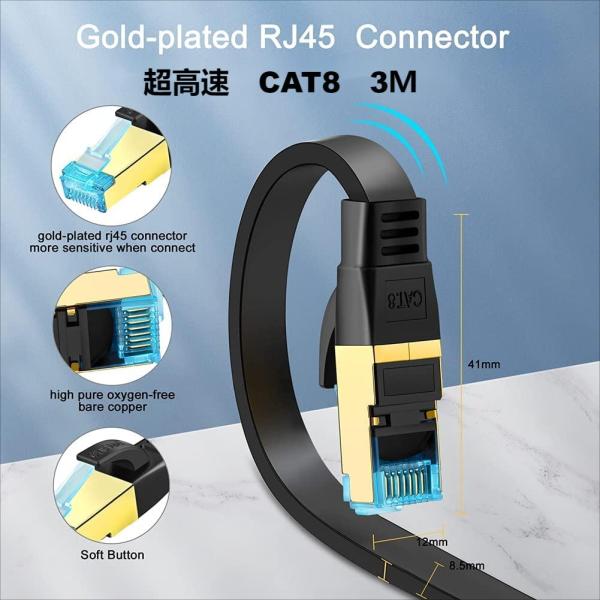 CAT8 LANケーブル フラットLANケーブル 40Gbps/2000MHz 超高速 金メッキRj...