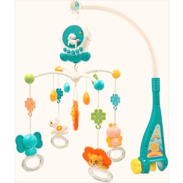 0歳 新生児モビールおもちゃ 回転式ガラガラメリー ベッド音楽オモチャ ぶら下げベッドメリー 用寝具...