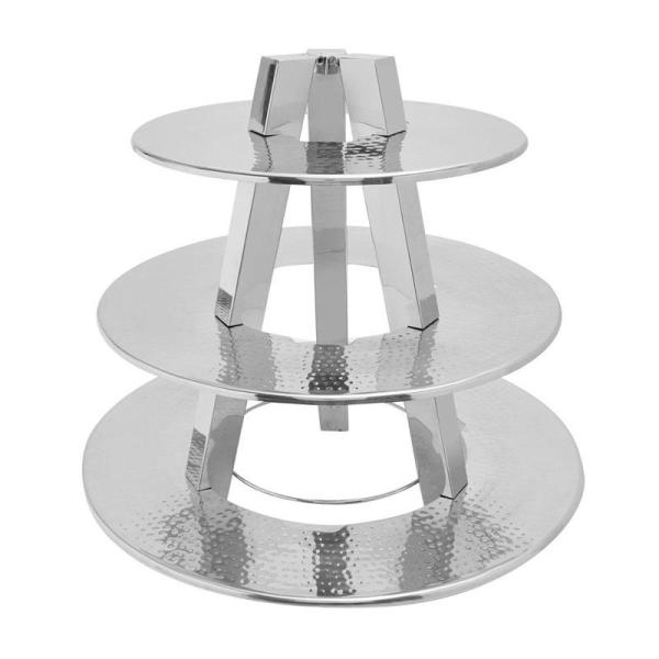 ディスプレイスタンド 丸型 3段 直径58cm ステンレス ハンマード 槌目 サービングトレイ カフ...