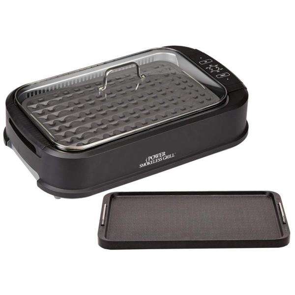 スモークレス電気グリル 煙が少ない ガラスふた プレート取り外し インドア 屋内BBQ Power ...