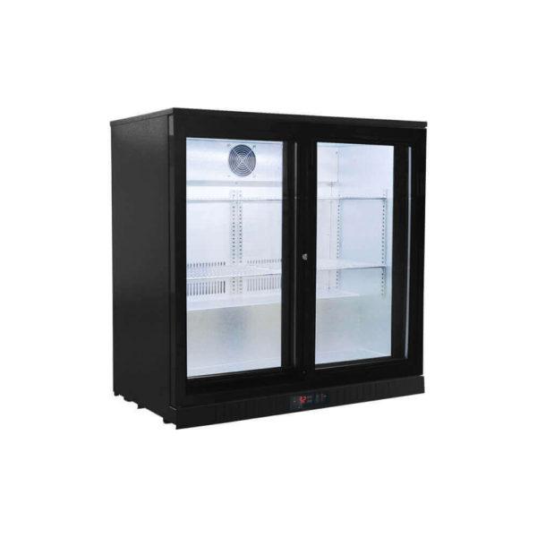 業務品質 冷蔵庫 210L スライド ガラスドア 2枚 アンダーカウンター 幅90cm ブラック 黒...